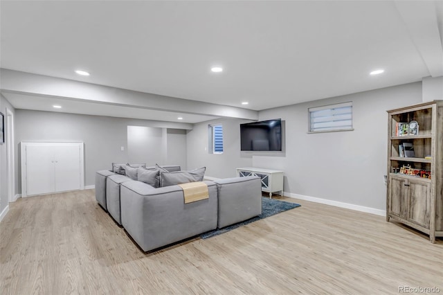 living room featuring light wood-type flooring