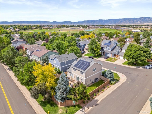 bird's eye view featuring a residential view and a mountain view