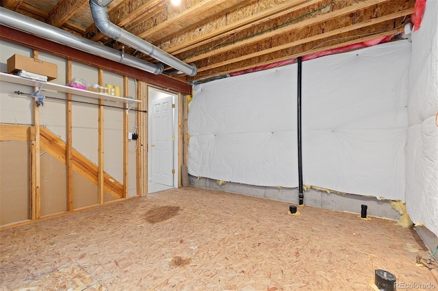 view of unfinished basement