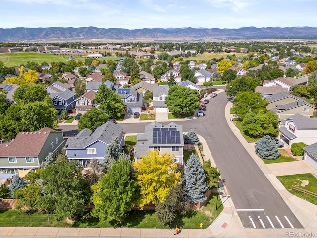 bird's eye view featuring a residential view and a mountain view