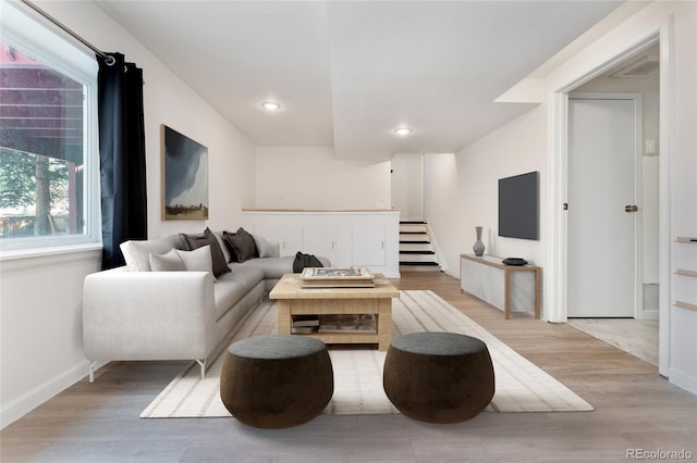 living room with light wood-type flooring