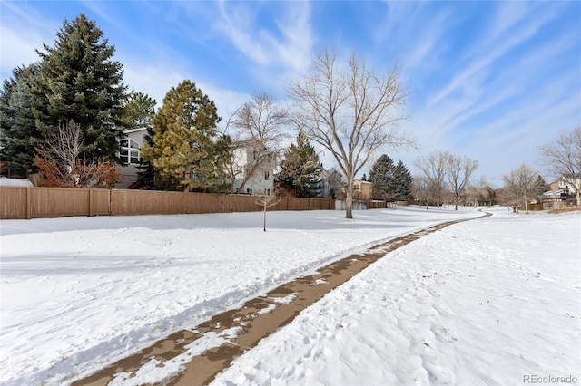 view of yard covered in snow