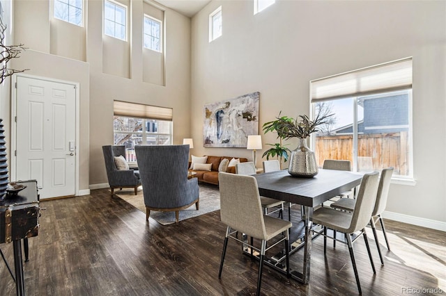 dining room with baseboards, a healthy amount of sunlight, and wood finished floors