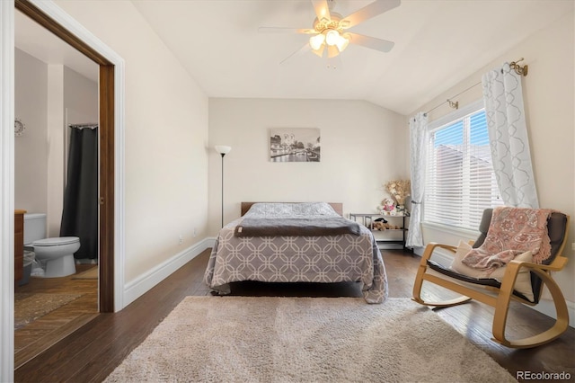 10044 E 146th Pl, Brighton, CO 80602 - bedroom with wood-type flooring, baseboards, ceiling fan, and lofted ceiling