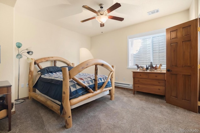 10044 E 146th Pl, Brighton, CO 80602 - carpeted bedroom featuring visible vents, a baseboard radiator, and ceiling fan