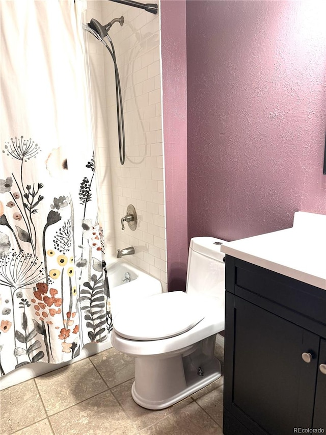 full bathroom featuring vanity, toilet, and shower / bath combo with shower curtain