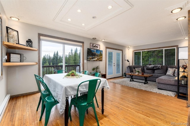 159 Lake Rd, Idaho Springs, CO 80452 - dining room with a baseboard heating unit, plenty of natural light, light wood finished floors, recessed lighting, and baseboards