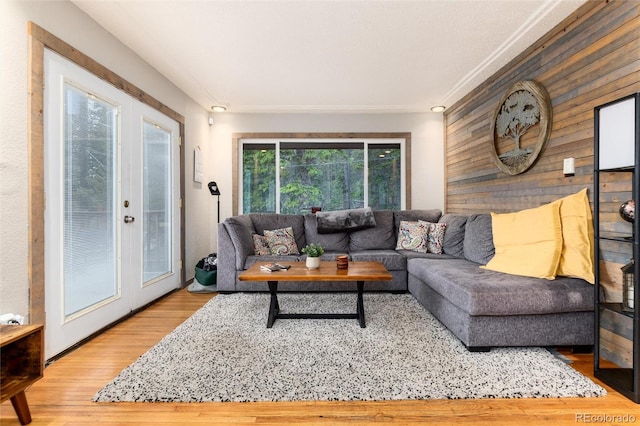 159 Lake Rd, Idaho Springs, CO 80452 - living room with wood finished floors, wooden walls, and french doors