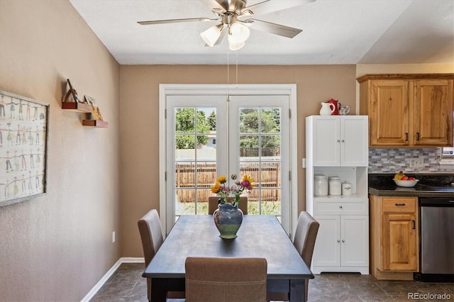 19061 E Oxford Dr, Aurora, CO 80013 - dining room featuring ceiling fan and baseboards