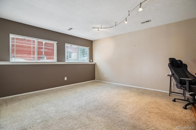 19061 E Oxford Dr, Aurora, CO 80013 - unfurnished office with carpet, rail lighting, and a textured ceiling