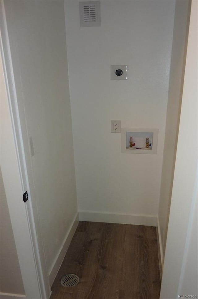 3575 W 9th Ave, Denver, CO 80204 - laundry room featuring hookup for an electric dryer, hookup for a washing machine, and wood finished floors