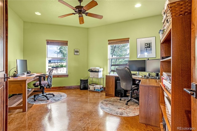 17595 Black Forest Rd, Colorado Springs, CO 80908 - office space featuring finished concrete floors, ceiling fan, and recessed lighting