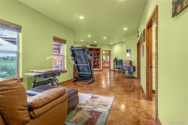17595 Black Forest Rd, Colorado Springs, CO 80908 - living room featuring finished concrete floors and recessed lighting