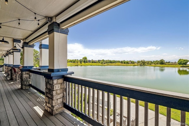 deck with a water view