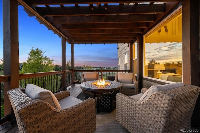14953 Akron Ct, Brighton, CO 80602 - view of wooden balcony featuring a fire pit and a wooden deck