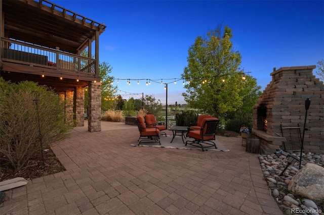14953 Akron Ct, Brighton, CO 80602 - view of patio / terrace featuring an outdoor brick fireplace and a pergola