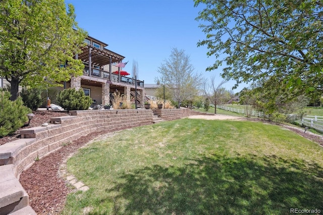 14953 Akron Ct, Brighton, CO 80602 - view of yard with stairway and a wooden deck