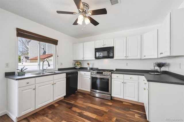 4435 Andes Ct, Denver, CO 80249 - kitchen with black appliances, a sink, dark countertops, and ceiling fan
