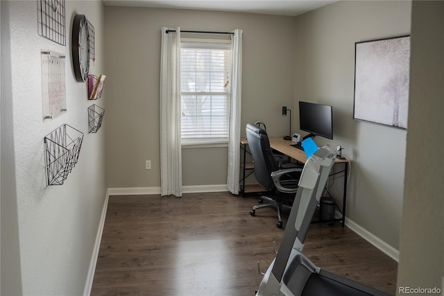 office with baseboards and wood finished floors