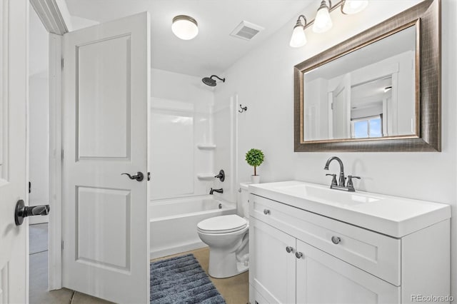 full bathroom featuring toilet, vanity, and bathtub / shower combination