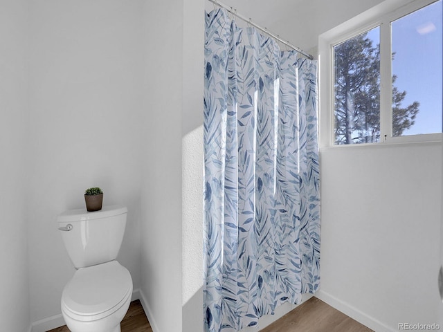 bathroom featuring toilet and wood-type flooring