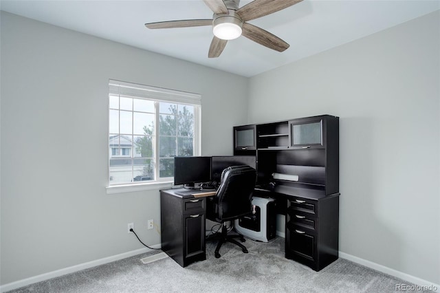 20626 Willowbend Ln, Parker, CO 80138 - home office featuring a ceiling fan, baseboards, and light carpet