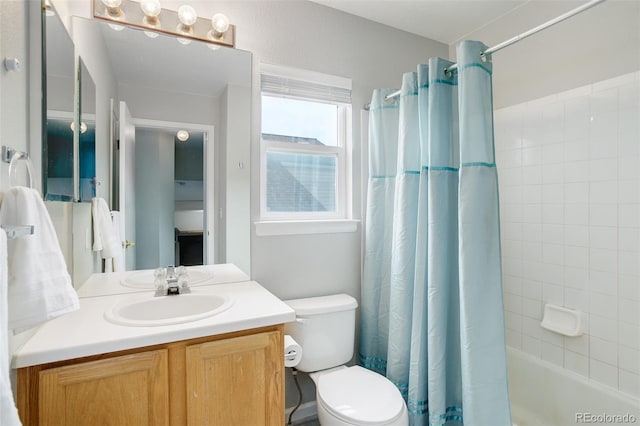 20626 Willowbend Ln, Parker, CO 80138 - full bathroom featuring vanity, toilet, and shower / tub combo with curtain