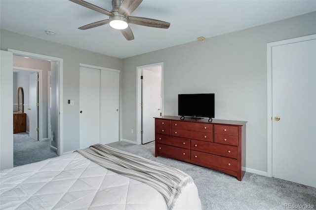 20626 Willowbend Ln, Parker, CO 80138 - bedroom with a closet, ceiling fan, and light carpet