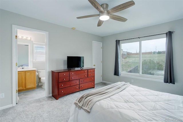 20626 Willowbend Ln, Parker, CO 80138 - bedroom featuring baseboards, ceiling fan, light carpet, and ensuite bath