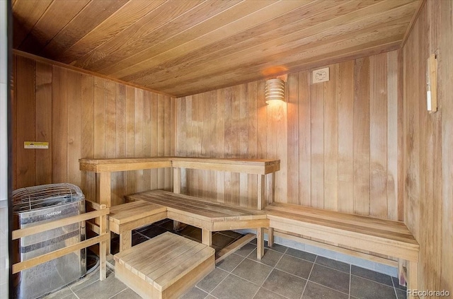 view of sauna with tile patterned floors