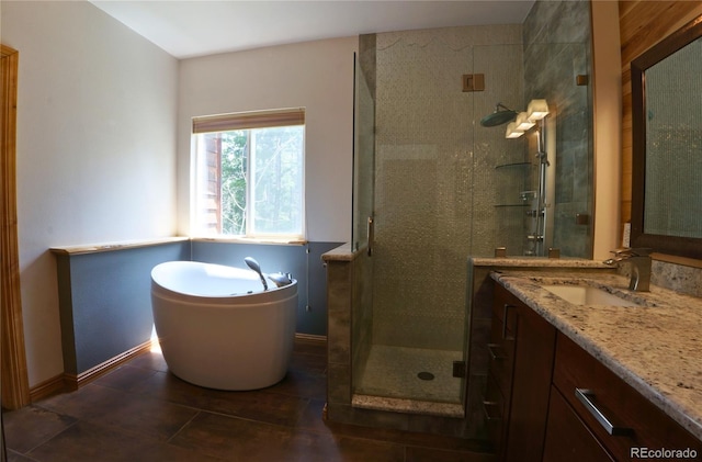 116 Timber Rd, Black Hawk, CO 80422 - full bathroom featuring vanity, a shower stall, a freestanding bath, and tile patterned flooring