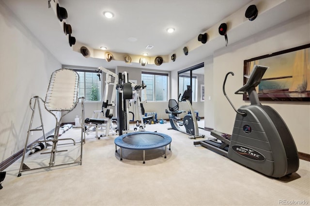 workout room with carpet