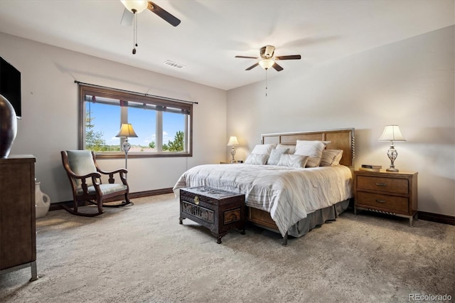 bedroom with carpet flooring and ceiling fan