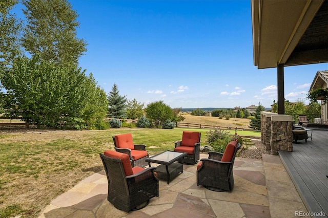 view of patio / terrace featuring a rural view