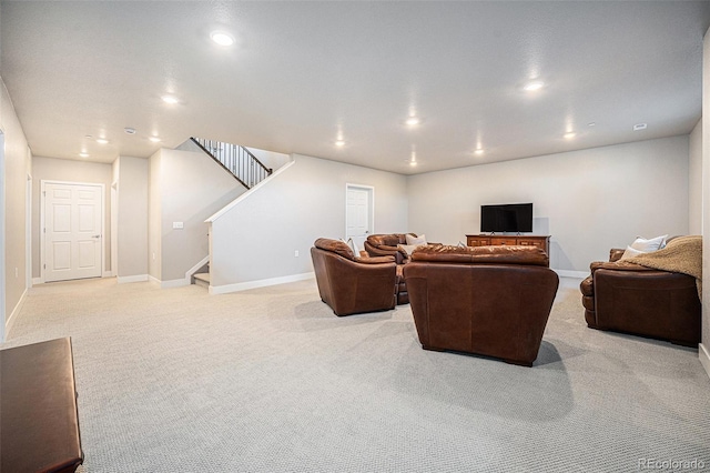 811 W 128th Pl, Westminster, CO 80234 - living area with light colored carpet, recessed lighting, and stairway