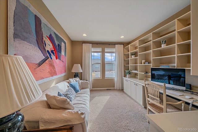 office area featuring light carpet and recessed lighting