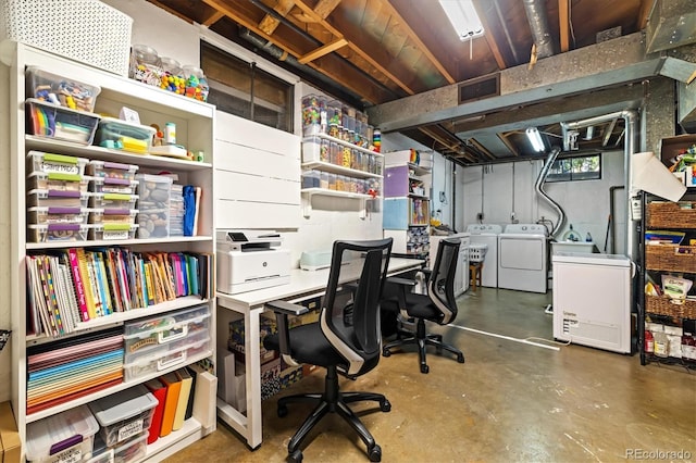 1211 S Zuni St, Denver, CO 80223 - home office featuring concrete floors and separate washer and dryer