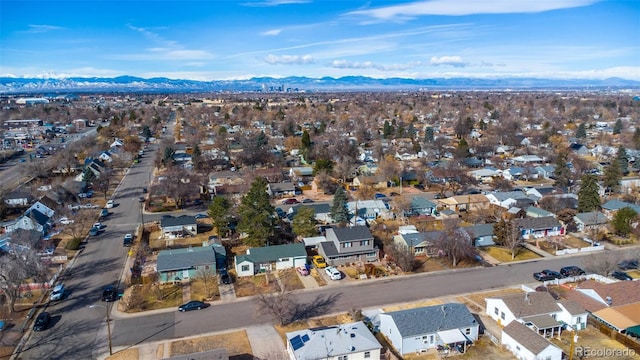 drone / aerial view with a residential view and a mountain view