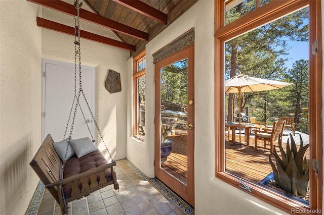 174 Needle Creek Rd, Divide, CO 80814 - doorway featuring a textured wall and wooden ceiling