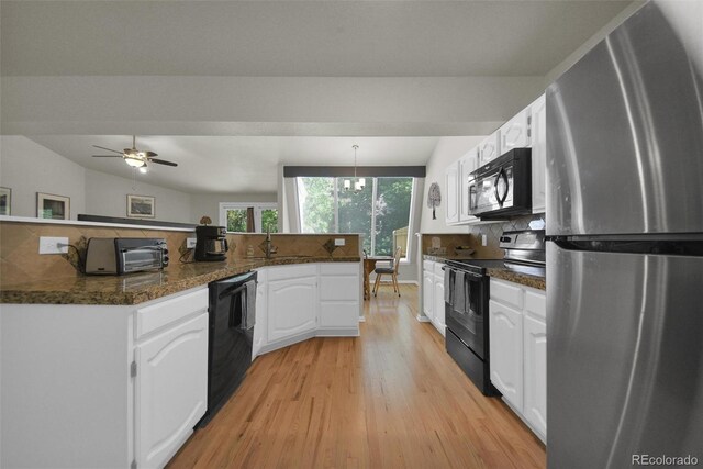 5283 Union Ct Unit 8, Arvada, CO 80002 - kitchen with black appliances, light wood finished floors, backsplash, white cabinetry, and a sink