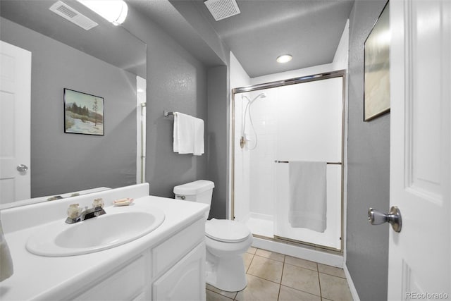 5283 Union Ct Unit 8, Arvada, CO 80002 - bathroom with a shower stall, toilet, vanity, tile patterned floors, and recessed lighting