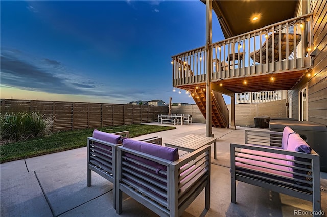 15595 E 47th Dr, Denver, CO 80239 - fenced backyard with outdoor lounge area, a patio area, stairway, and a deck