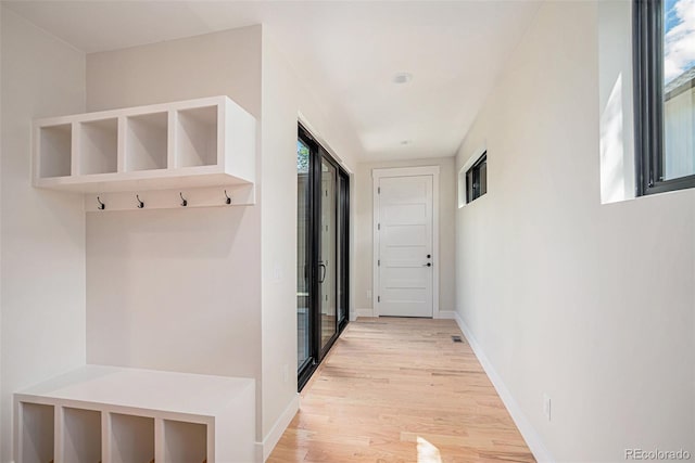 hall with plenty of natural light and light hardwood / wood-style floors