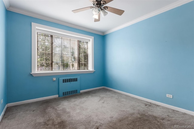 1450 Albion St Unit 204, Denver, CO 80220 - carpeted empty room featuring radiator, crown molding, and a ceiling fan