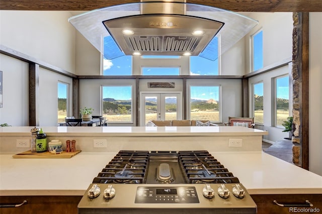 10617 County Rd 1, Florissant, CO 80816 - kitchen with french doors, a high ceiling, cooktop, and light countertops