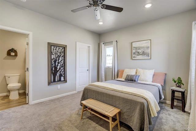 10617 County Rd 1, Florissant, CO 80816 - bedroom with carpet, connected bathroom, baseboards, recessed lighting, and a ceiling fan