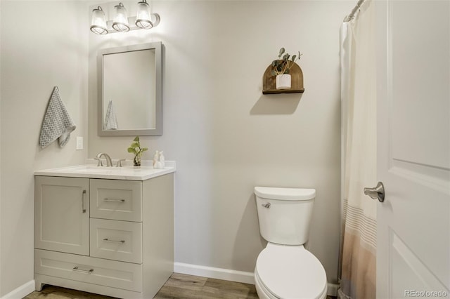 10617 County Rd 1, Florissant, CO 80816 - bathroom featuring toilet, baseboards, wood finished floors, and vanity