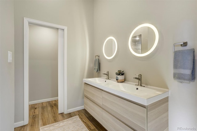 10617 County Rd 1, Florissant, CO 80816 - full bathroom with wood finished floors, double vanity, and baseboards