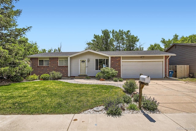 9146 W 89th Ct, Broomfield, CO 80021 - ranch-style home with a garage, concrete driveway, brick siding, and a front yard