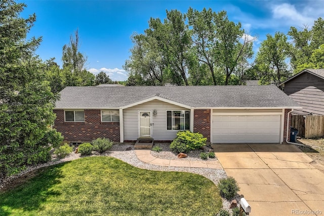 9146 W 89th Ct, Broomfield, CO 80021 - ranch-style home with brick siding, an attached garage, concrete driveway, and a shingled roof